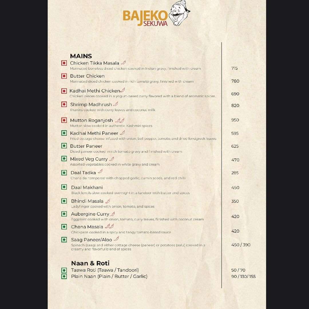 bajeko sekuwa menu with price