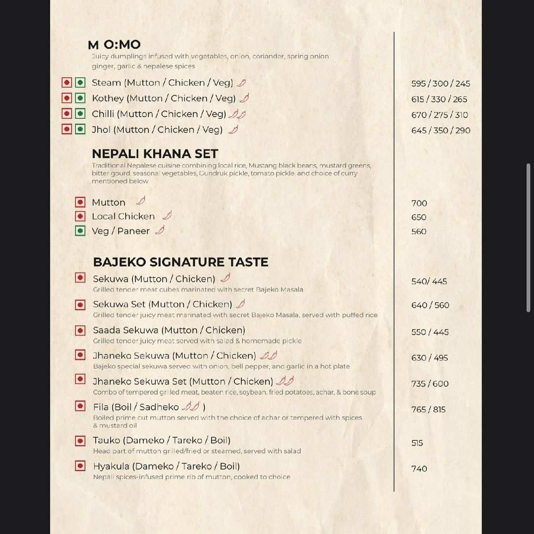 bajeko sekuwa menu