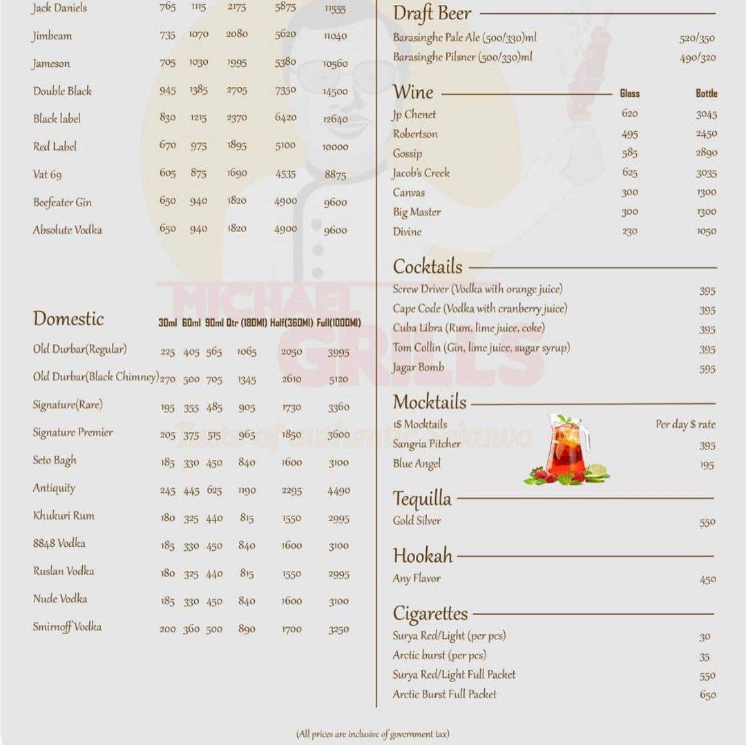 menu of michael grills sekuwa