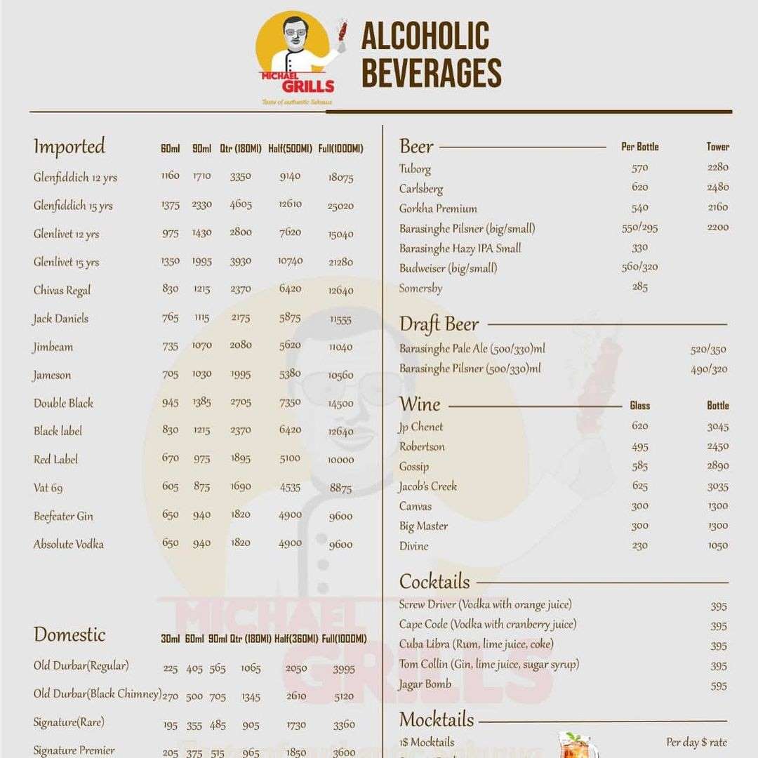 michael grills menu drinks
