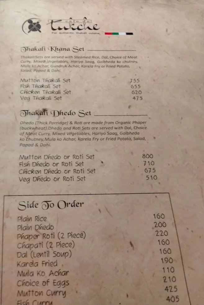 Cafe de tukche thakali menu price