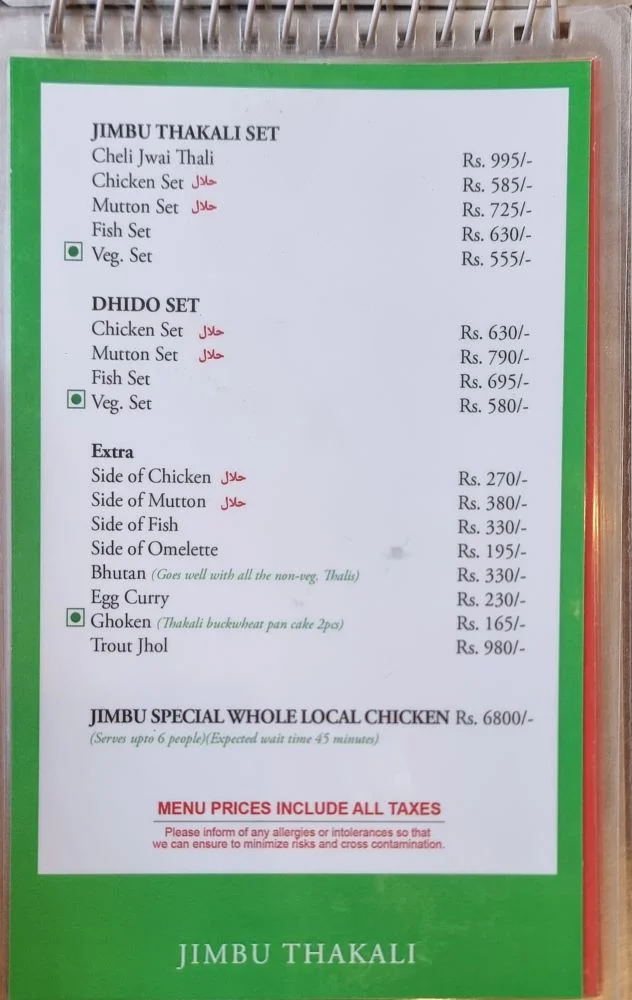 Jimbu thakali menu