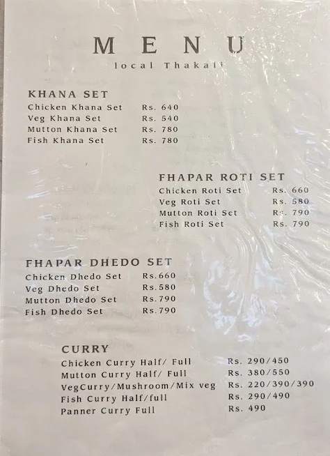 Local thakali resturant menu