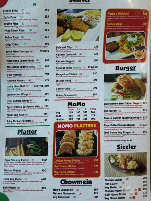 menu of pepe pizza