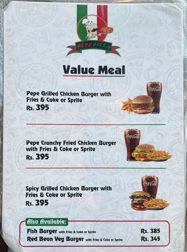 pepe pizza bhatbhateni menu price