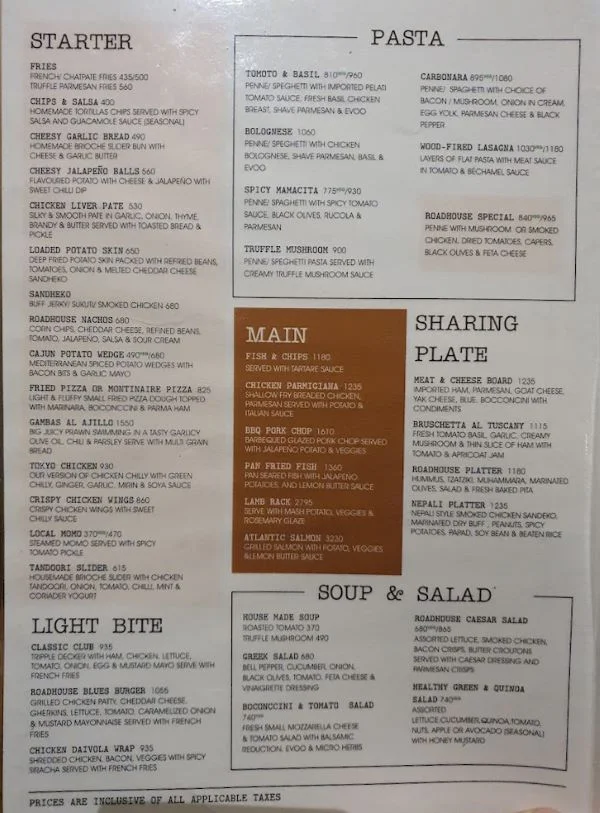 roadhouse cafe jhamsikhel menu