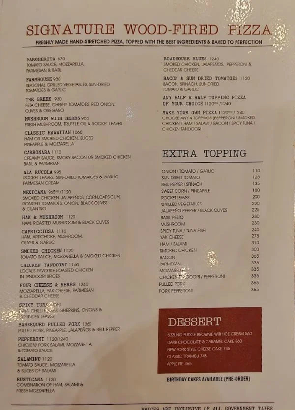 roadhouse cafe menu